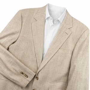VTG 90s Lands' End 100% Silk Sport Coat Blazer Men 42S Beige Prep Coastal USA